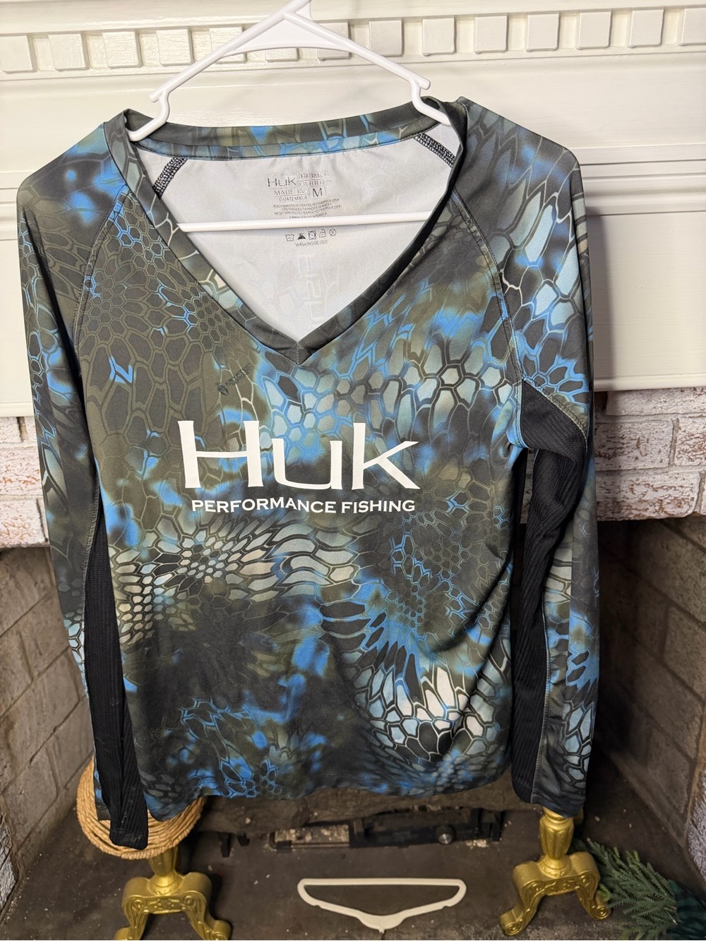 Huk Performance Fabrics Fishing Shirt - Gray with Dark Green Camo Trim